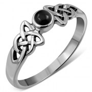 Black Onyx Cab Celtic Silver Ring, r463